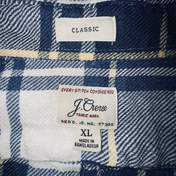 NWT J. Crew Mens XL Classic Flannel Shirt Plaid Blue/White Indigo Dyed Button Up - Picture 5 of 12